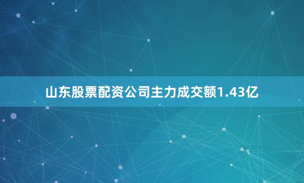 山东股票配资公司主力成交额1.43亿
