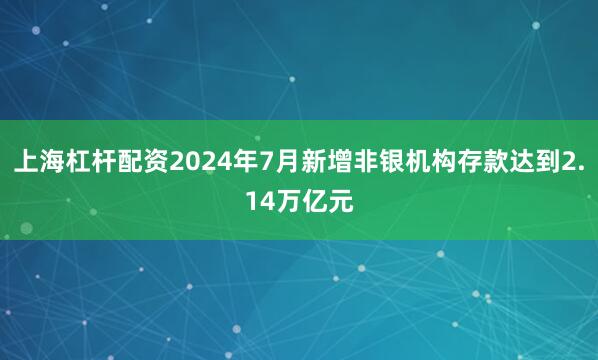 上海杠杆配资2024年7月新增非银机构存款达到2.14万亿元